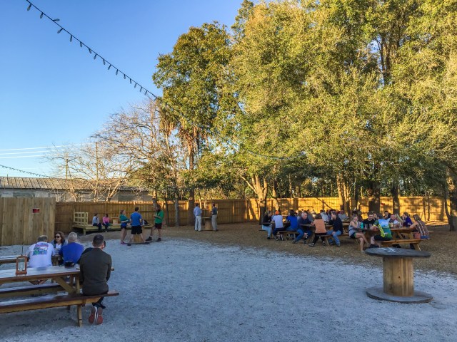 Visitors to the First Magnitude Brewery in Gainesville Florida enjoy their beer in the Beer Garden.